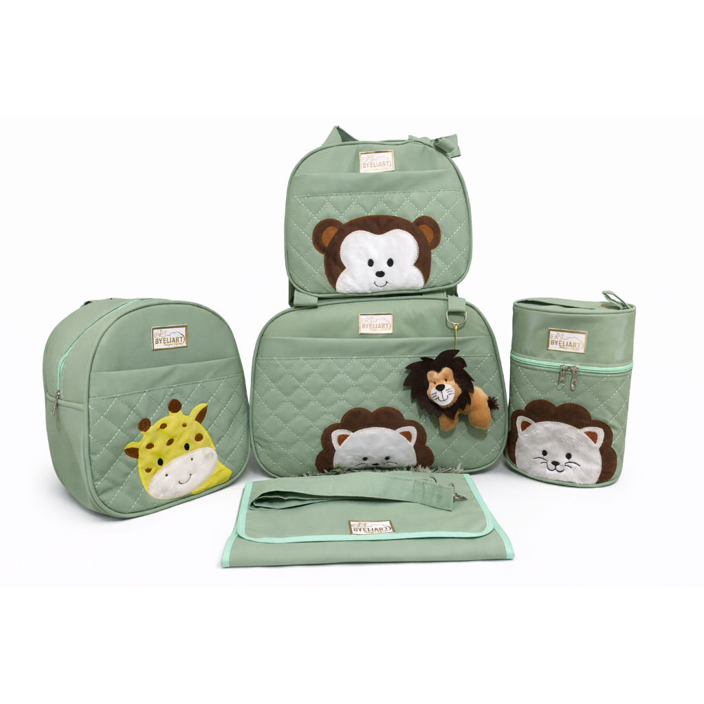 Kit Bolsa/Mala Maternidade 5 Peças Safari Luxo Gestante