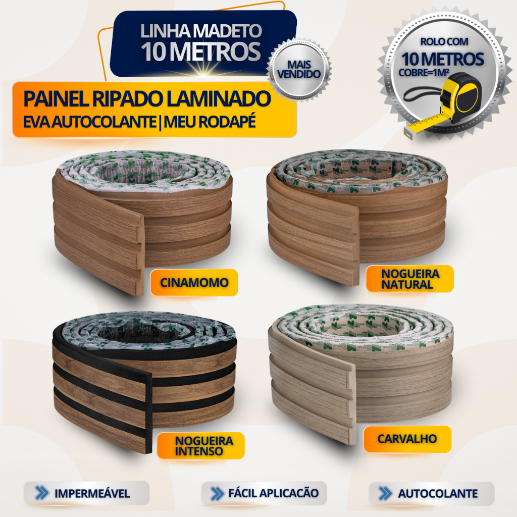 Painel Ripado Autocolante Madeto 4 Cores Rolo 10 metros Revestimento Decorativo Fácil Instalação em Oferta na Shopee