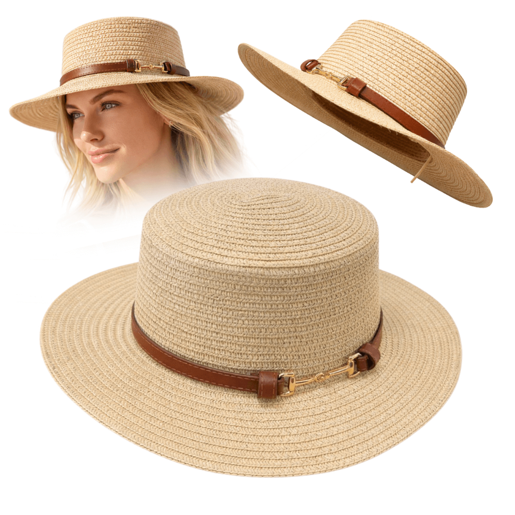 Chapéu Paris Feminino Com Fivela Praia Dobrável Aba média Chapéu de Praia Feminino Palha Flexível em Oferta na Shopee