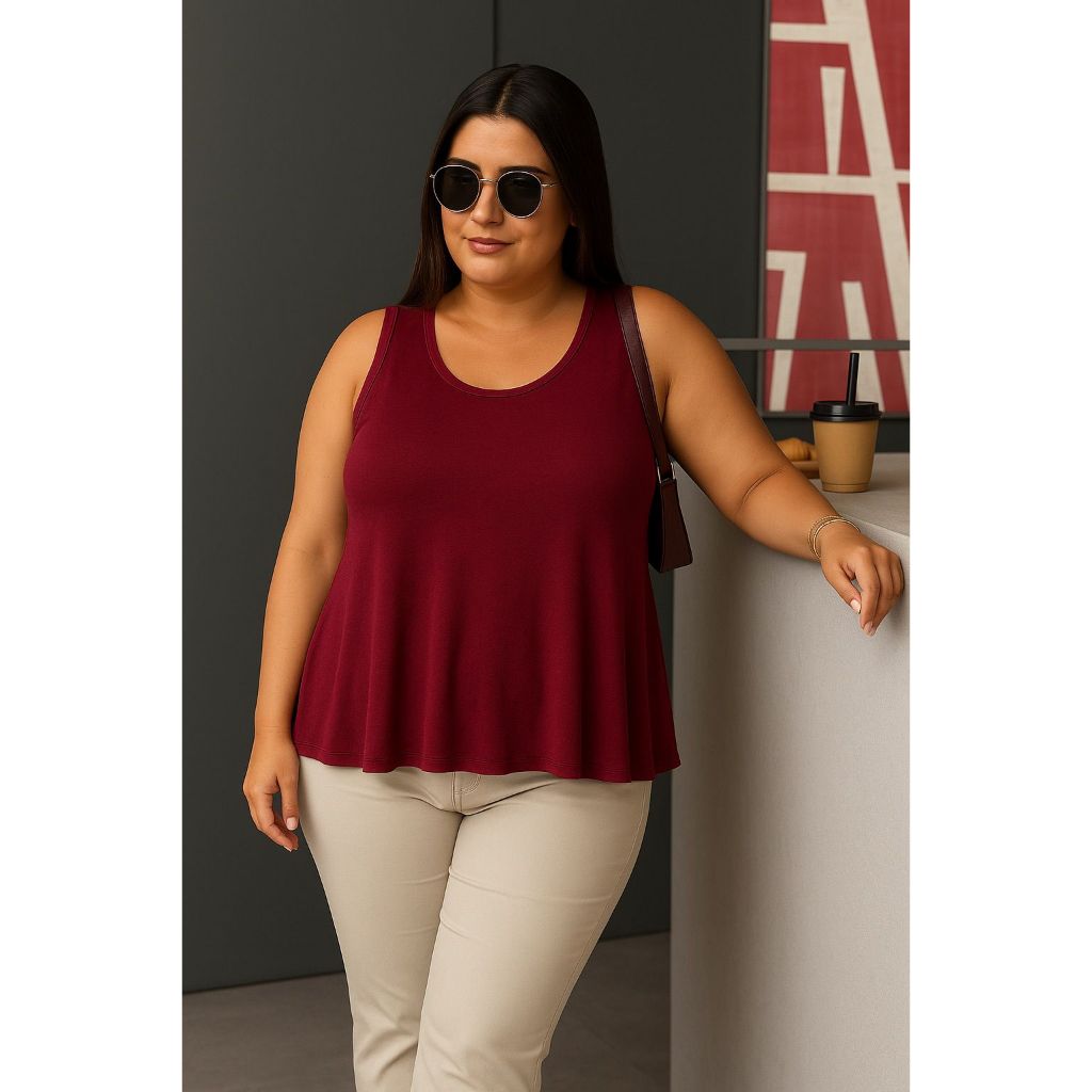 Blusa Regata Feminina Plus Size  GG G1 ao G3 Casual Soltinha Viscolycra em Oferta na Shopee