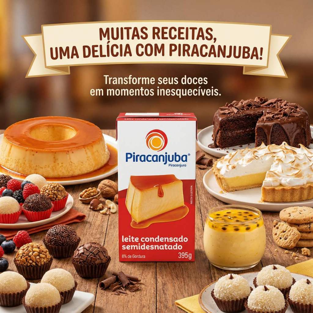 Kit 27un Leite Condensado Piracanjuba Semidesnatado 395g. | Teor de Gordura Reduzido, Ideal para Doces e Sobremesas