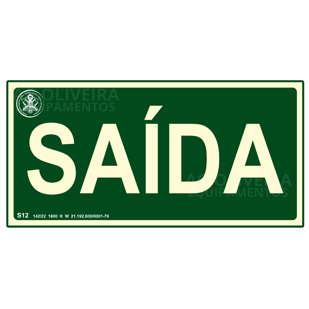 Placa Fotoluminescente 12x24 Sinalização Saída Normativa Bombeiro NBR 16820