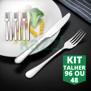 Kit  48 ou 96 Talheres Inox  Garfos de Mesa  Facas de Churrasco Jogo de Talhares para Uso Diário em Oferta na Shopee