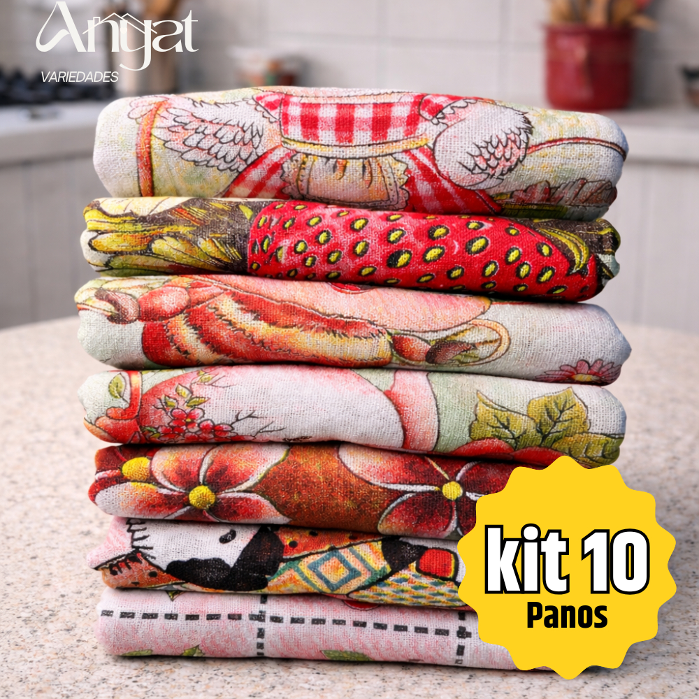 Pano De Prato Estampado Bainha Kit C/ 10 Peças