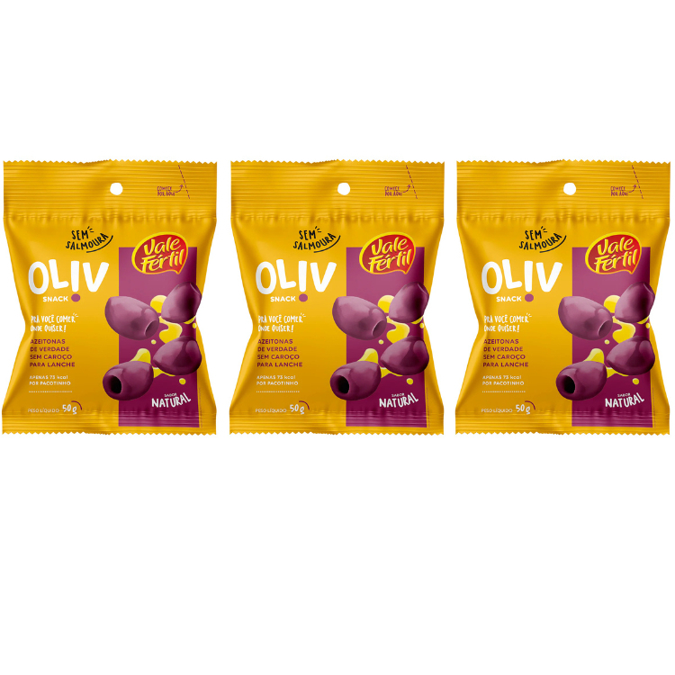 03 Snack Azeitona Preta S/ Caroço Sabor Natural 50g Vale Fértil