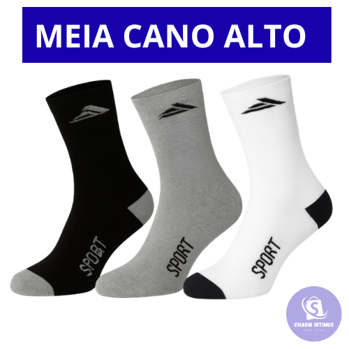 Kit 12 ou 06 Pares de Meias Masculina Cano Longo Grosso Confortável