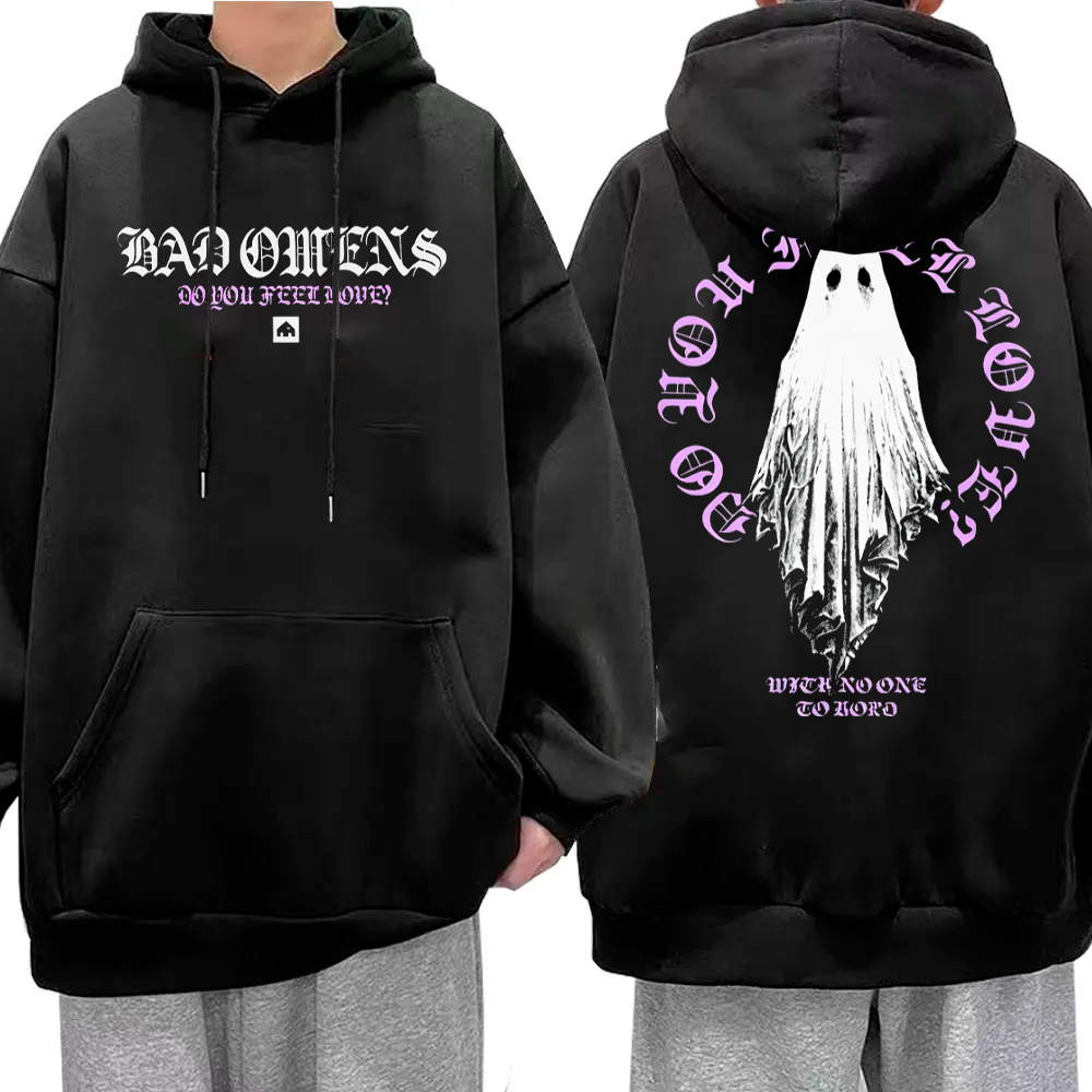 Blusa de Frio Moletom Canguru Capuz Algodão Banda Rock Bad Omens Metalcore Ghost Do You Feel Love