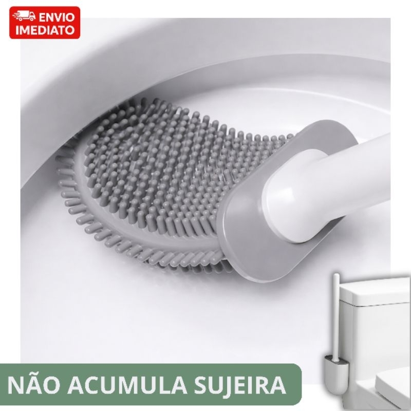 Escova Sanitária Silicone Premium com Suporte | Escova para privada l Não Acumula Sujeira, Mais Higiênica e Durável