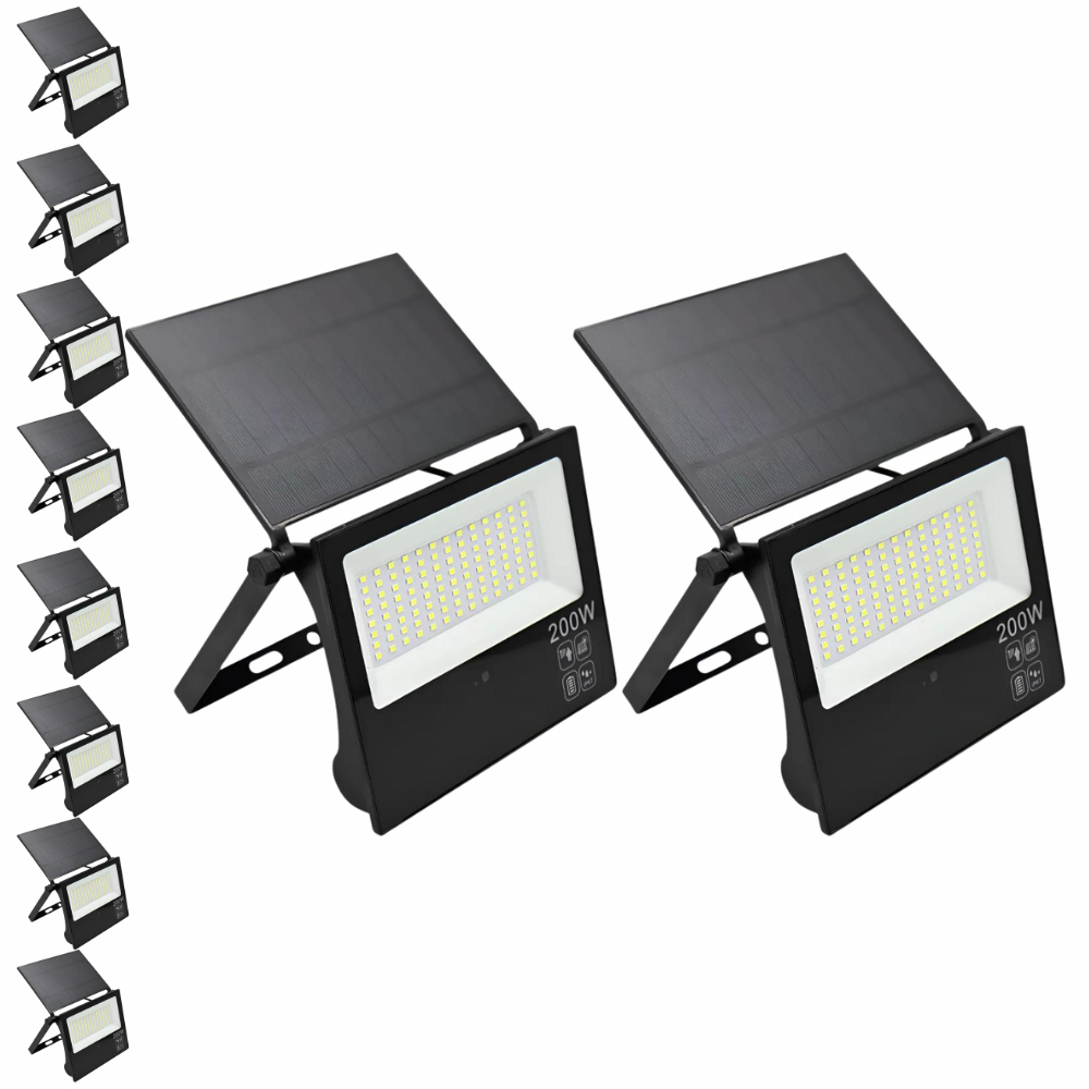 Kit 10x Refletor Solar LED Até 300W IP66 6500K Fotocélula Com Sensor De Movimento Placa Integrada