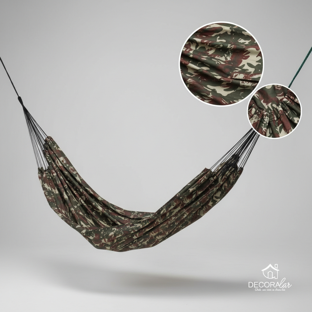 Rede Dormir Garimpeira 100% Poliester Naylon Camuflada Acampamento Pescaria Trilha Caça Bolsa 3x1,5m