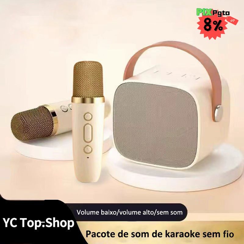 K1 Karaoke Alto-Falante Bluetooth Com 2 Microfones Amplificador Estéreo
