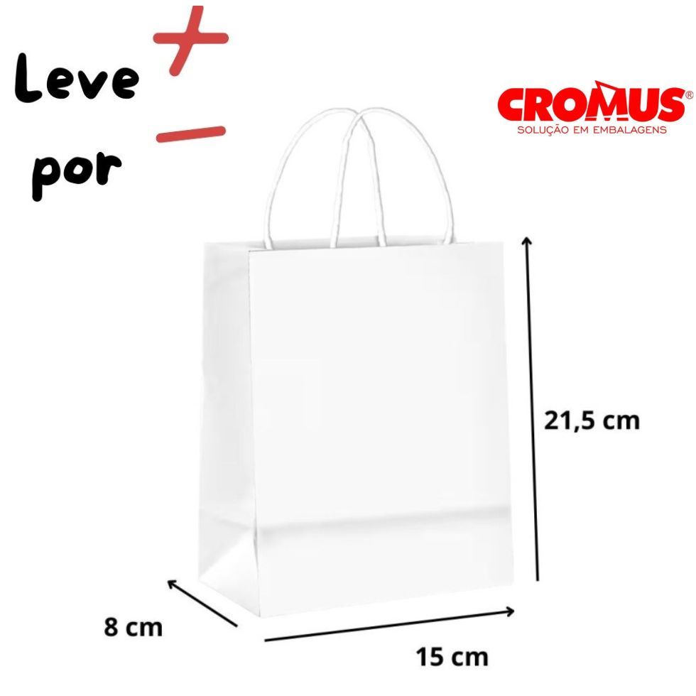 10~40 Sacola de Papel Branca 'P' - 21,5x15x8cm - Cromus