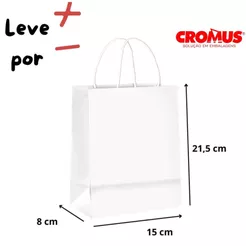 10~40 Sacola de Papel Branca 'P' - 21,5x15x8cm - Cromus