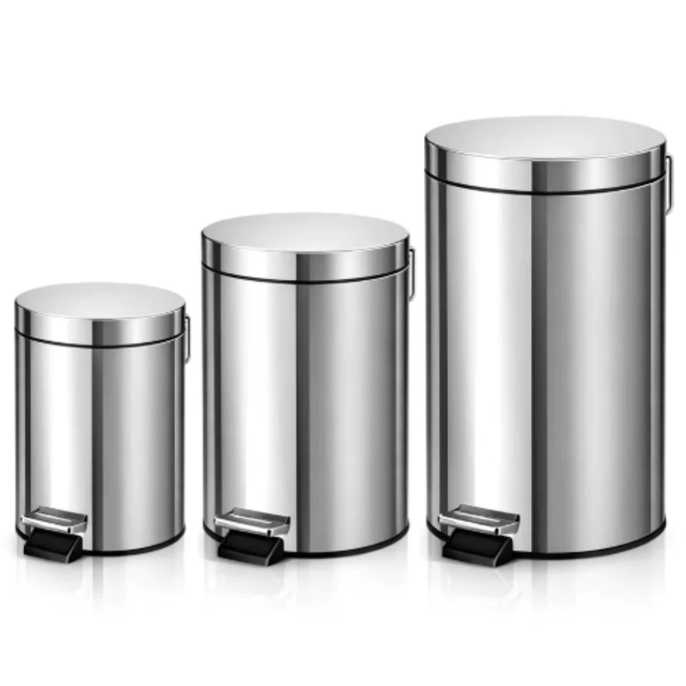 Lixeira de Inox com Pedal 3, 5 ou 12 Litros para Banheiro, Cozinha ou Escritório Cesto Removível