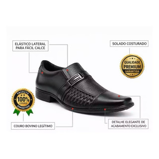 Sapato Social Masculino Couro Legítimo Premium – Solado Blaqueado (Costurado) Luxo Conforto