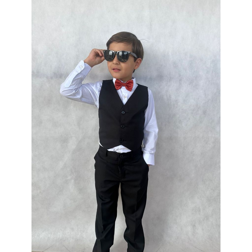 Colete + Calça Social Kids Tecido Microfibra Cor Preto 04 ao 16