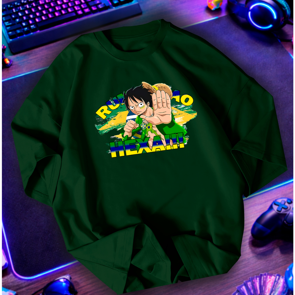 Camiseta Luffy Brasileiro Camisa One Piece Copa do Mundo T-shirt da Seleção Otaku 100% Algodão
