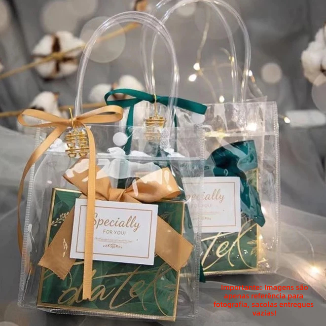 Kit Com 5/10/20 Sacola PVC Transparente com Alça e Botão Tamanho Variação - Ideal para Brindes, Festas e Casamentos. em Oferta na Shopee