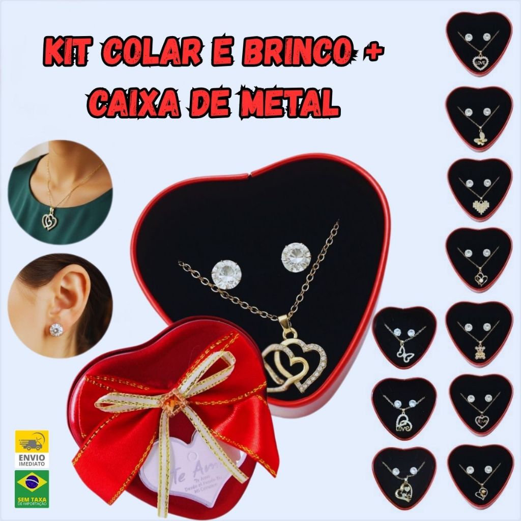 Caixa de Presente com Colar e Brinco Eternal Luxuosa com Colar Rosa  Eterna em Oferta na Shopee