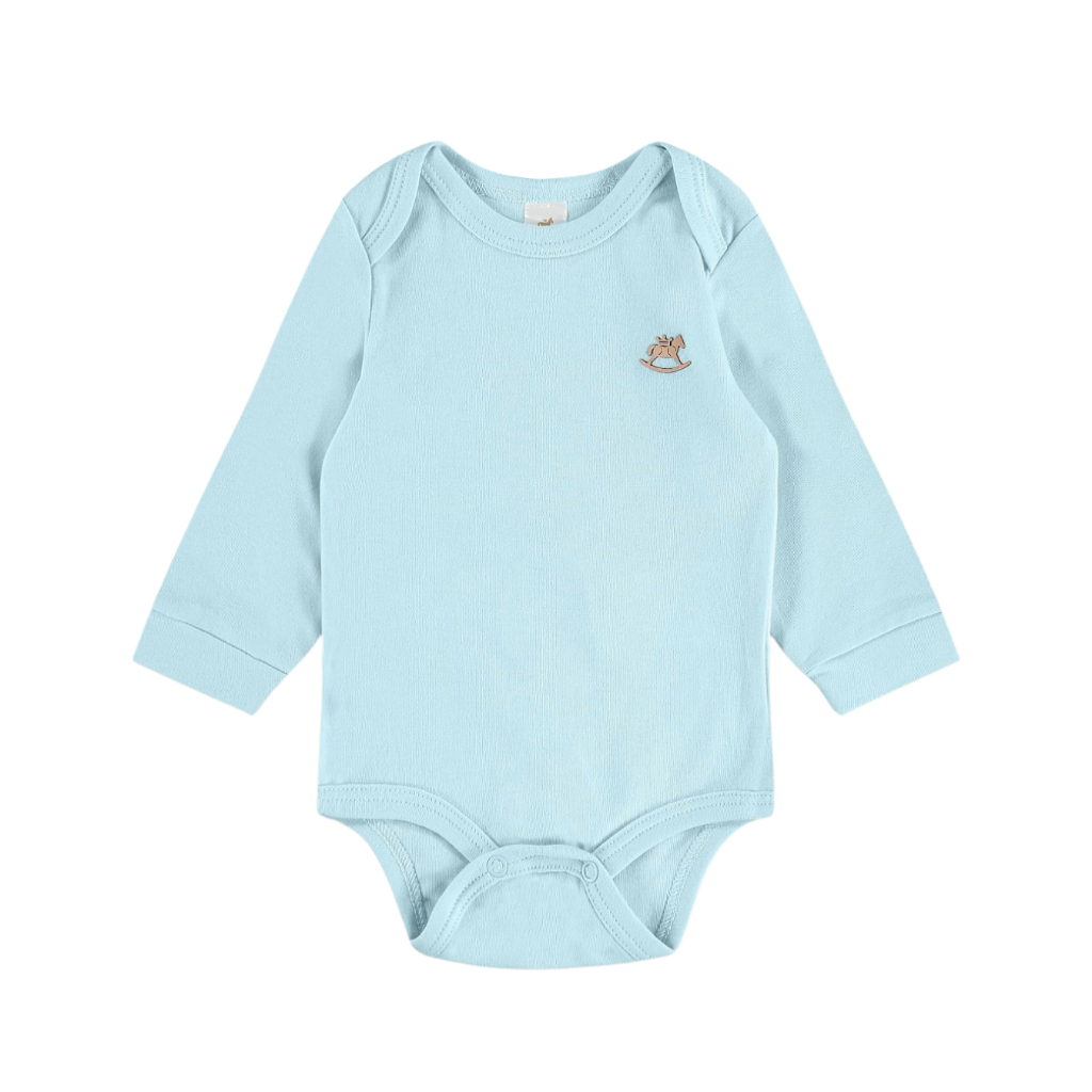 Body Bebê Manga Longa Azul - Suedine | Up Baby *Mais Vendido*