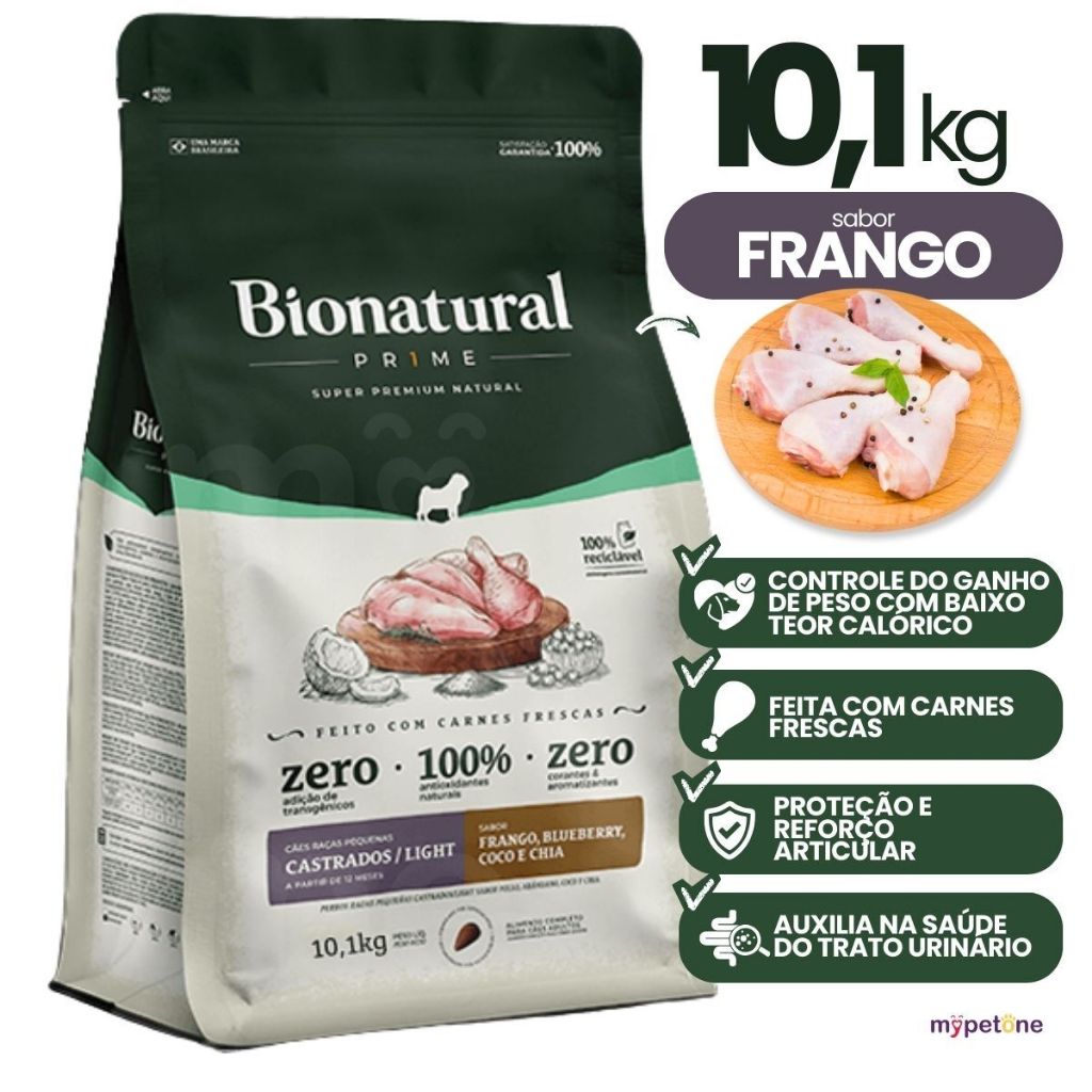 Ração Bionatural Light Frango Cães Pequenos Castrados 10,1kg em Oferta na Shopee