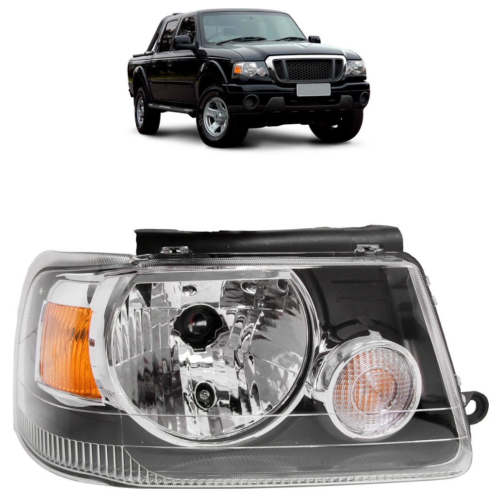 Farol Dianteiro Ranger 2005 2006 2007 2008 2009 Máscara Negra Foco Simples Lente Lisa em Oferta na Shopee