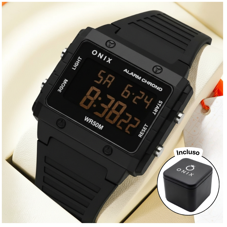 Relógio Unissex Onix Digital IT-1329H Preto – Resistente à Água 5ATM, Esportivo, Cronômetro, Alarme e Luz LED
