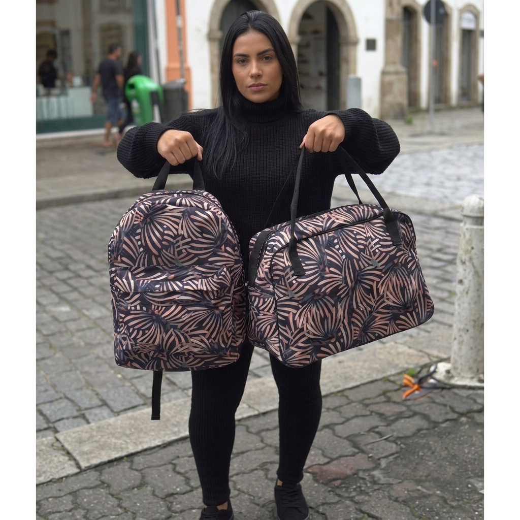 Kit Maleta de mão e Mochila Escolar Colorida Estampada Unissex para viagem dia a dia volta as Aulas