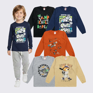 5 Camisetas Manga Longa Infantil Menino Inverno Frio Atacado em Oferta na Shopee