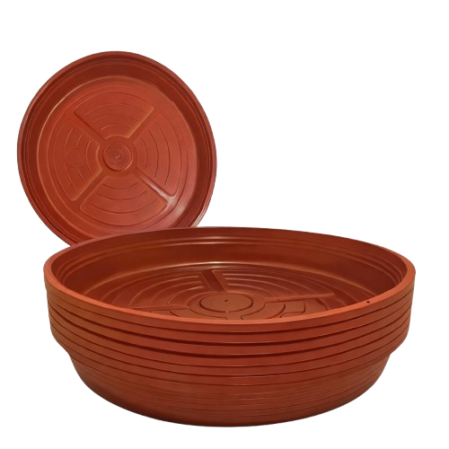 Kit 3 Prato Vaso De Planta Coletor Água Plástico Marrom Com Furos Suspenso - Pequeno Médio Grande