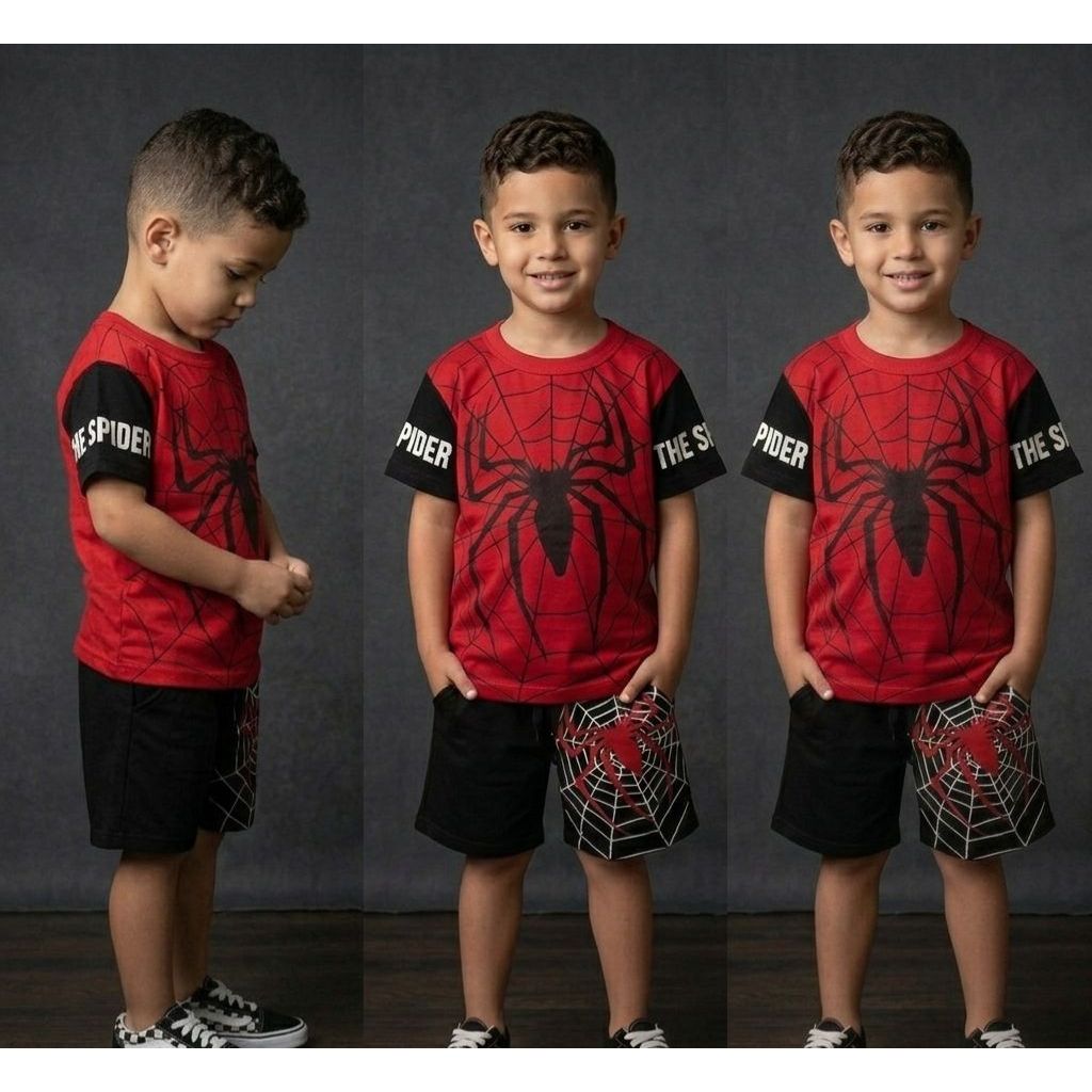 ROUPA INFANTIL MENINO ROUPA JUVENIL SONIC HOMEM ARANHA BERMUDA E CAMISA MASCULINO 2.0