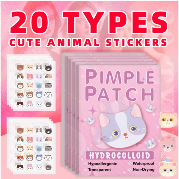 KIT Adesivo Anti-acne Rosto Hidrocoloide Cobrir Espinhas Imperfeições Animais Fofos Esrela Transparentes Incolor