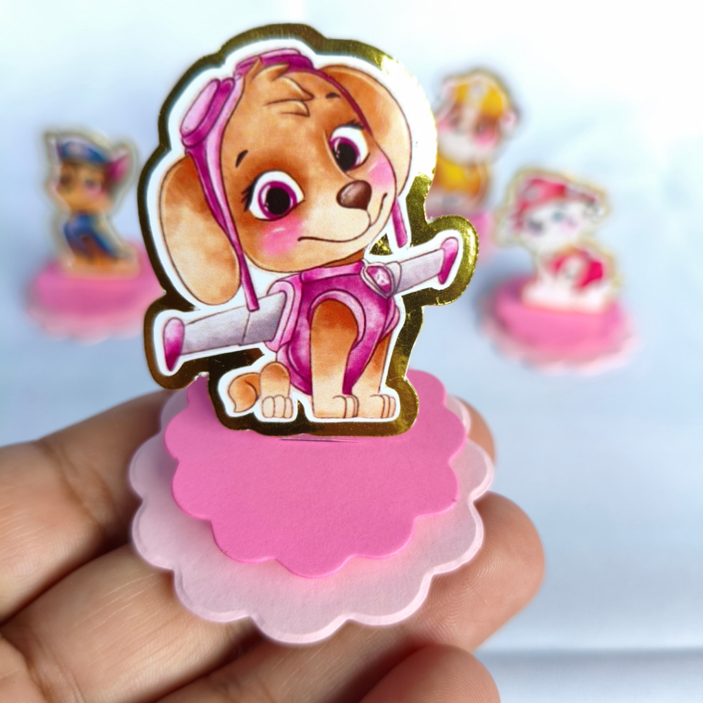 Tags Aplique 3D PATRULHA CANINA ROSA - Lembrancinhas, Apliques em pra caixinhas, cofrinhos, Nutella entre outros