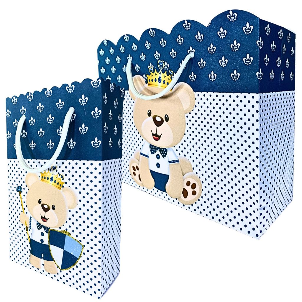 Sacolinha Ursinho Principe Coroa Sacolinhas para Lembrancinha de Aniversário Infantil Pegue e Monte Sacolas Urso Bolsa