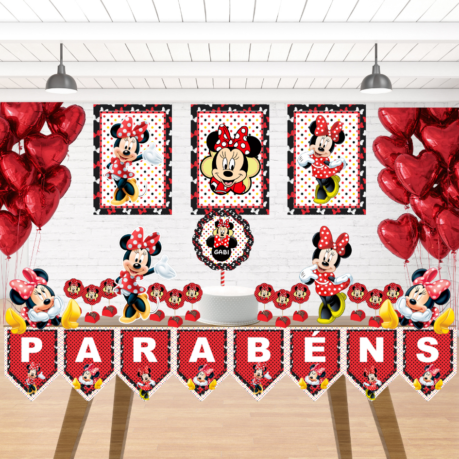 KIT FESTA MINNIE VERMELHA PERSONALIZADO SÓ UM BOLINHO|MÊSVERSÁRIO ANIVERSÁRIO 80 ITENS|LEMBRANCINHA