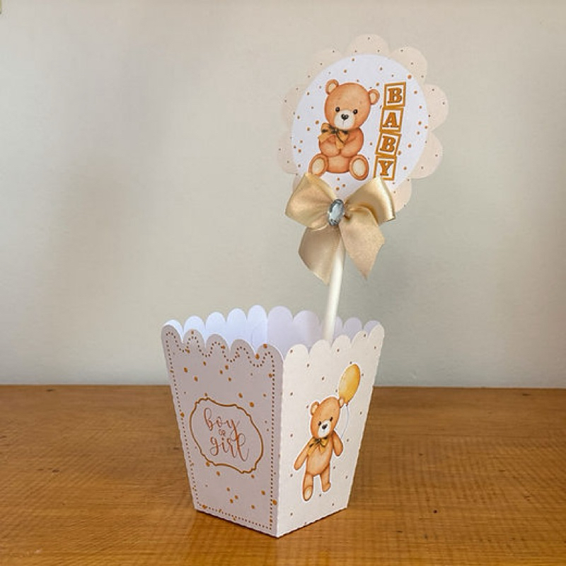 Envio Rápido Kit Centro De Mesa Personalizado Urso Chá de bebê | Enfeite Cachepô | Decoração