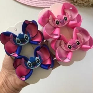 Laço Infantil Stitch Parzinho Rosa e Azul – Laço Boutique com Personagem, Não Escorrega no Cabelo em Oferta na Shopee