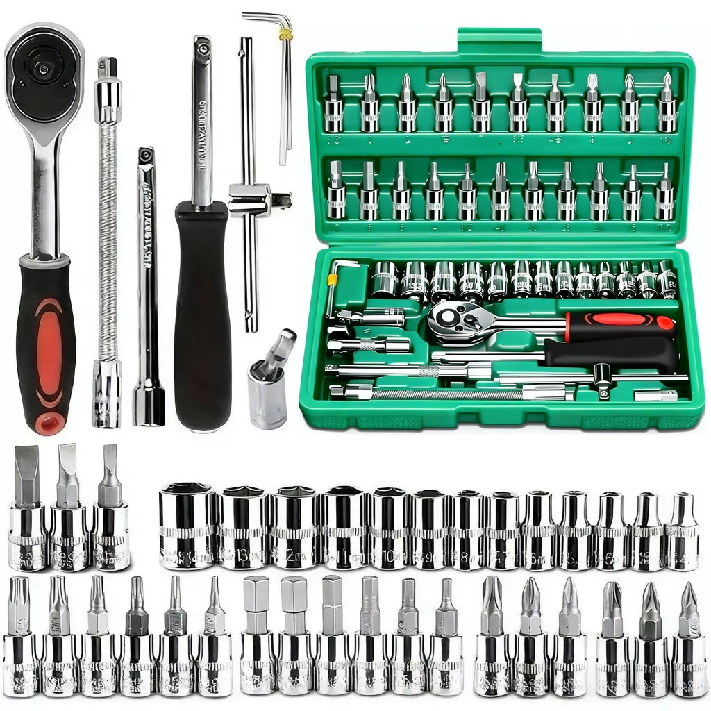 40 Peças / 46 Peças Jogo De Chave Catraca Caixa De Ferramentas Completa Reversível Soquetes Maleta