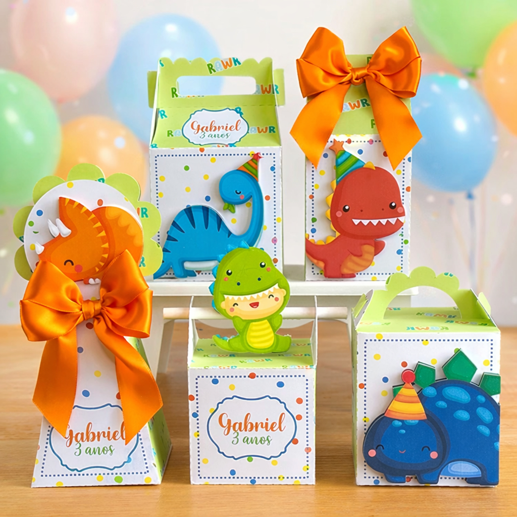 Kit Festa Dinossauro Pegue e Monte Personalizado | Caixa Lembrancinha Dinossauro Infantil (não acompanha laços)