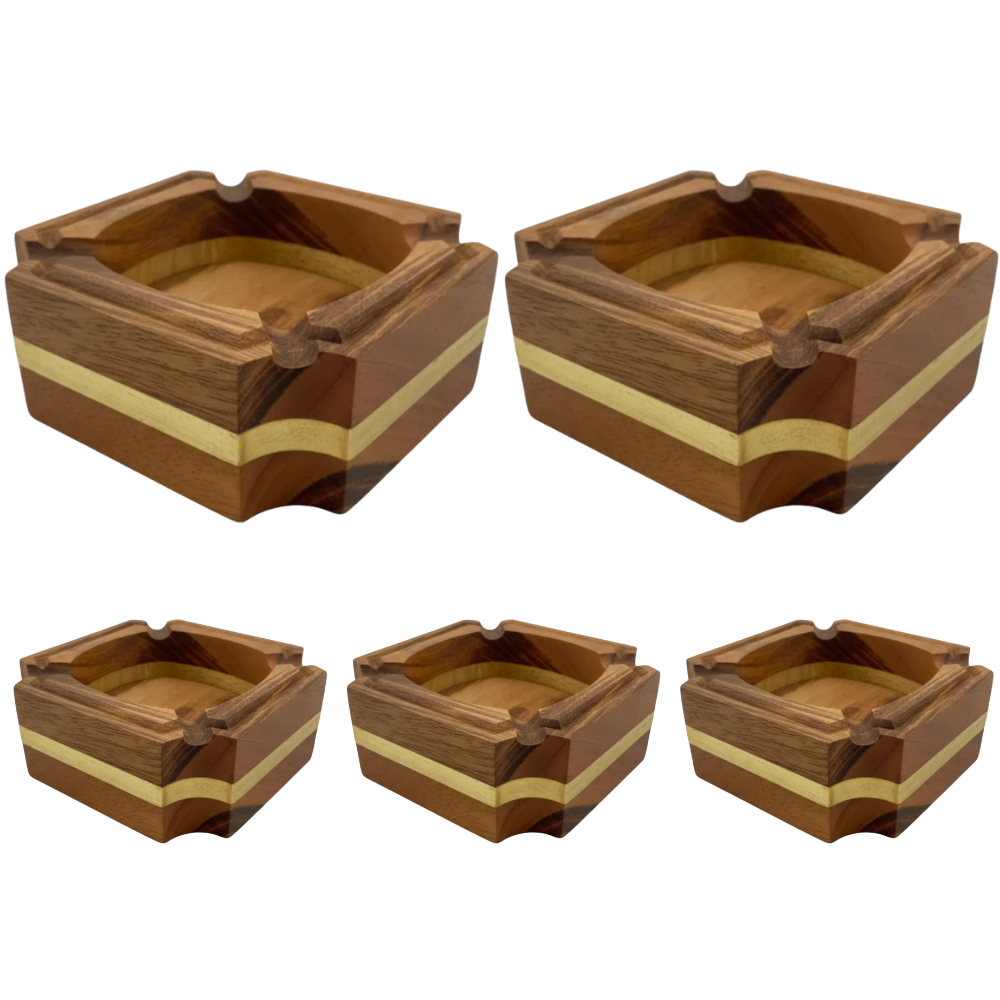 Kit 5x Cinzeiro Arbo Decorativo Artesanal Quadrado Envernizado Madeira Nobre