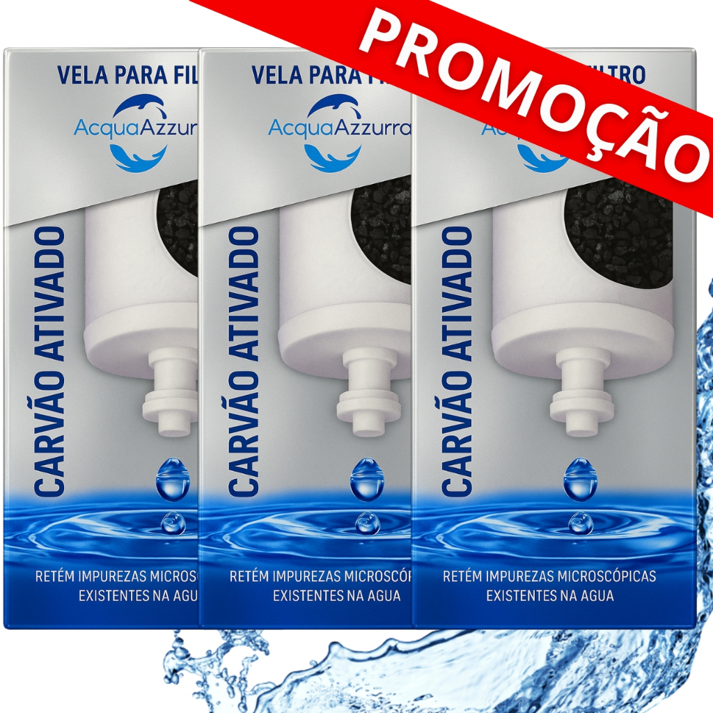 03 Velas Filtro de Barro Carvão Ativado Alcalina - SERVE PARA TODOS FILTRO BARRO