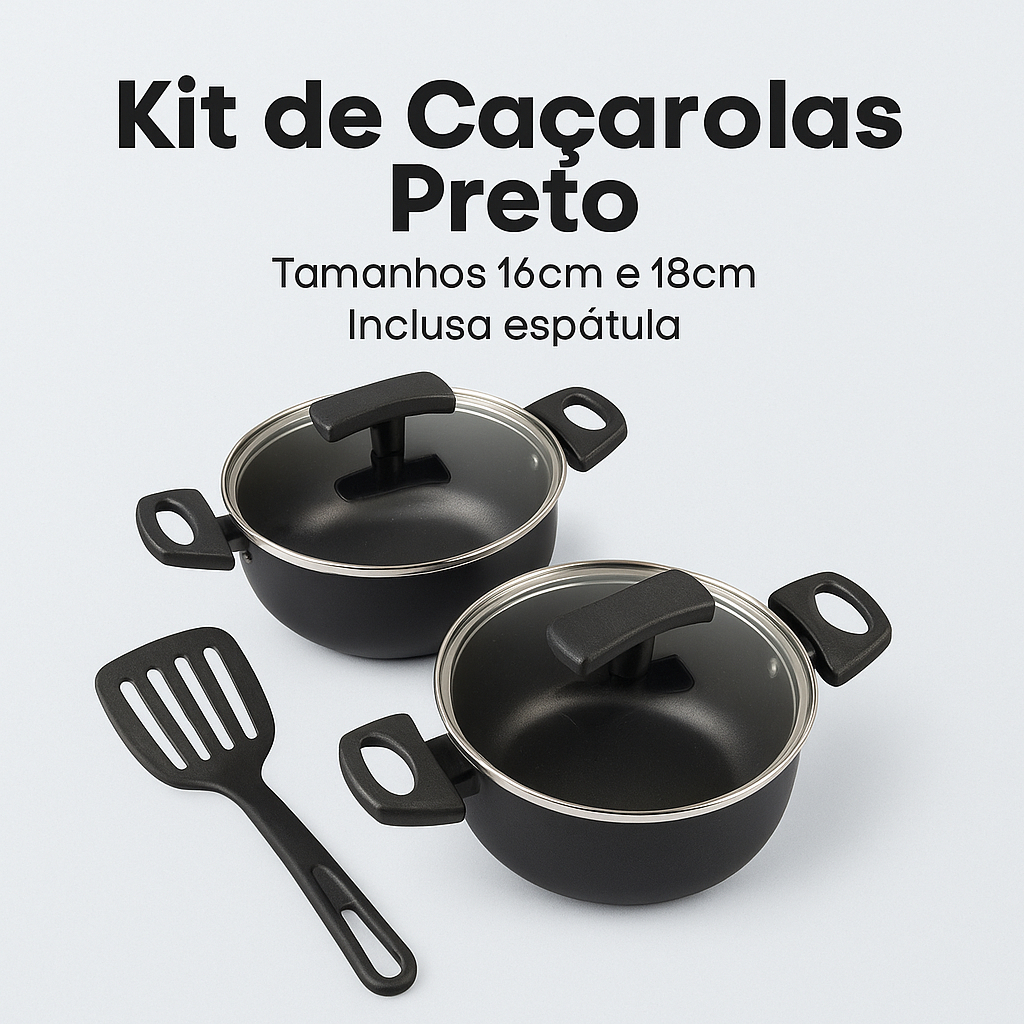 Kit Caçarola com Tampa de Vidro | Antiaderente Teflon + Espátula de Brinde- Kit PANELA Arroz e Feijão.