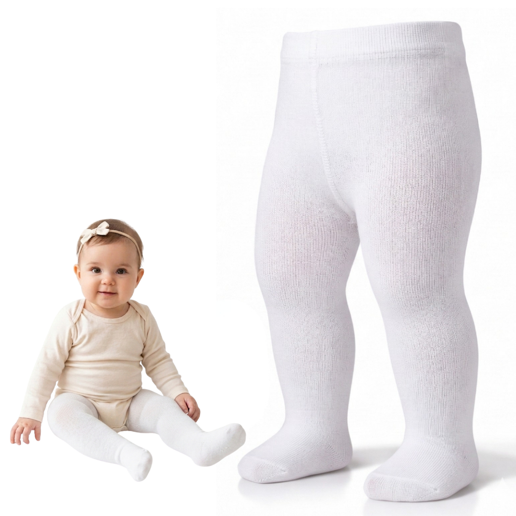 Meia calça infantil Frio Inverno Para Bebê Menina Branca/Preto Nenem