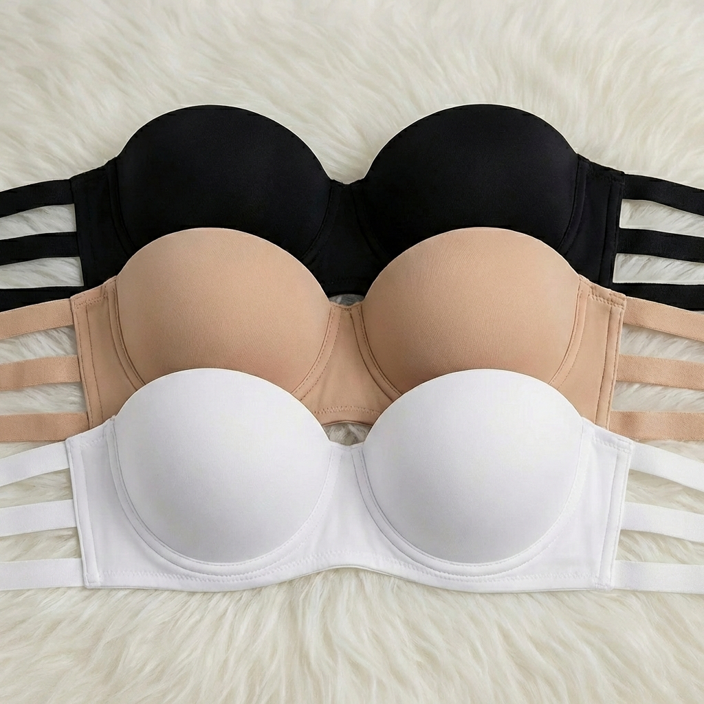 Kit 3 Sutiã Tomara Que Caia Com Bojo Reforçado Fecho Triplo
