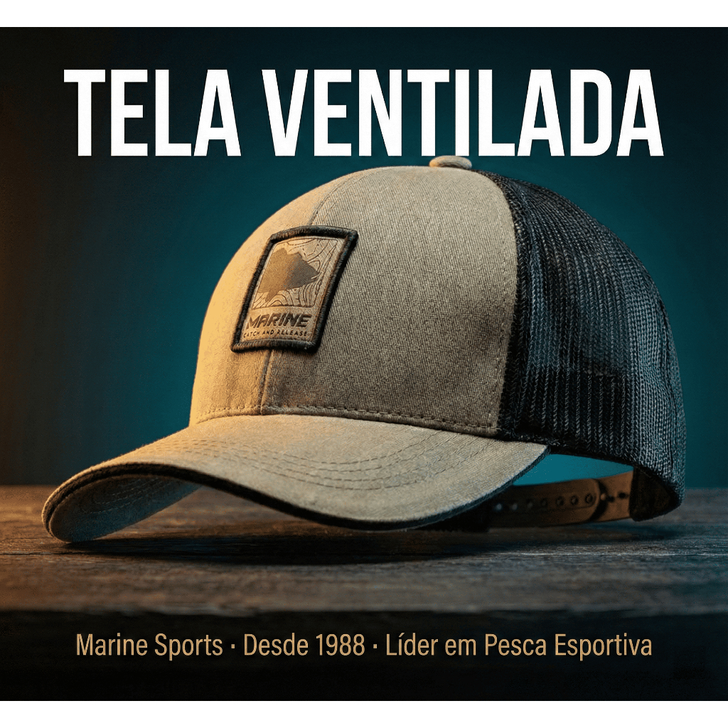 Boné Marine Sports Pesca Tela Bordado Alto Relevo Premium