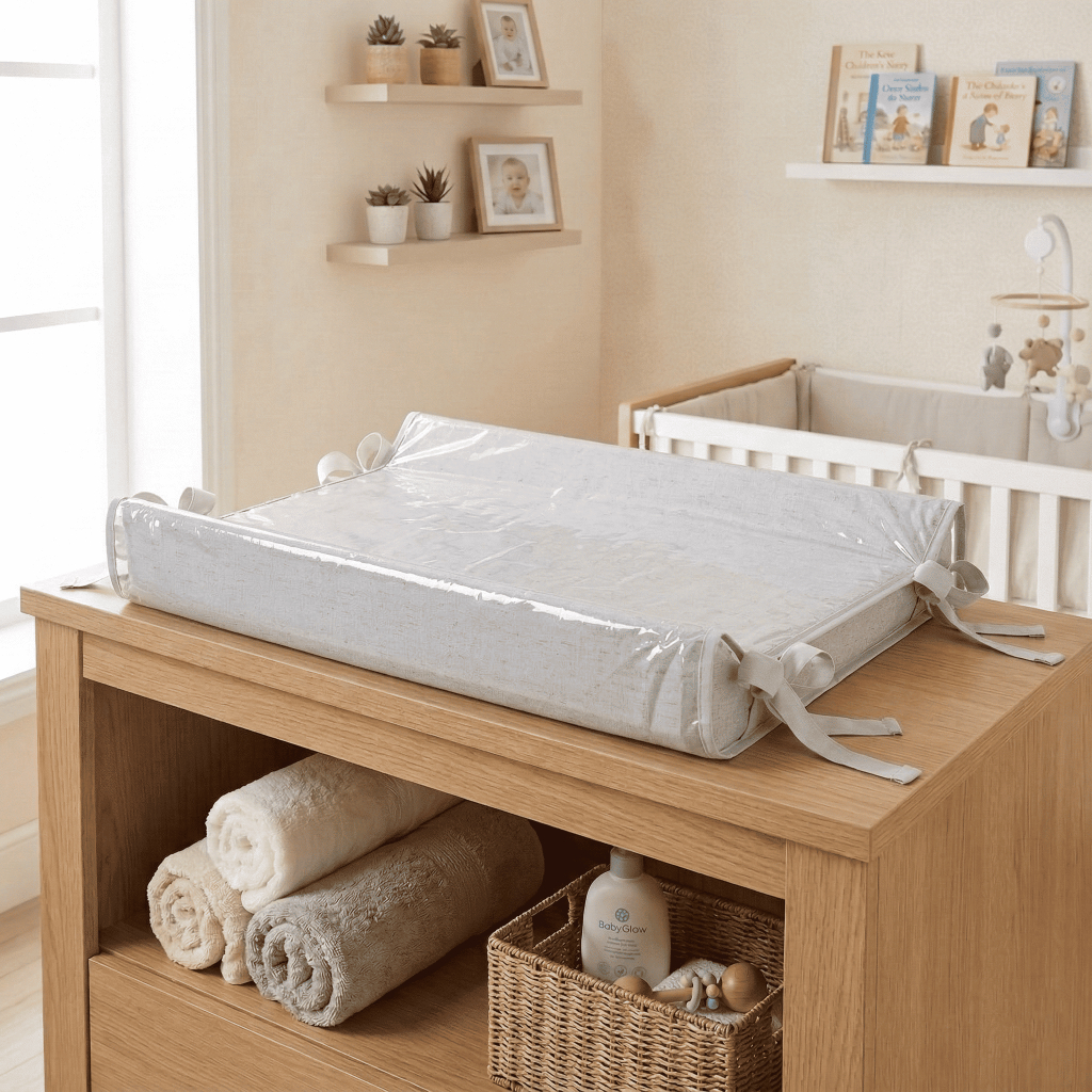 Trocador de Bebê Cômoda Americano Cinza Linho 100% Algodão Batistela baby