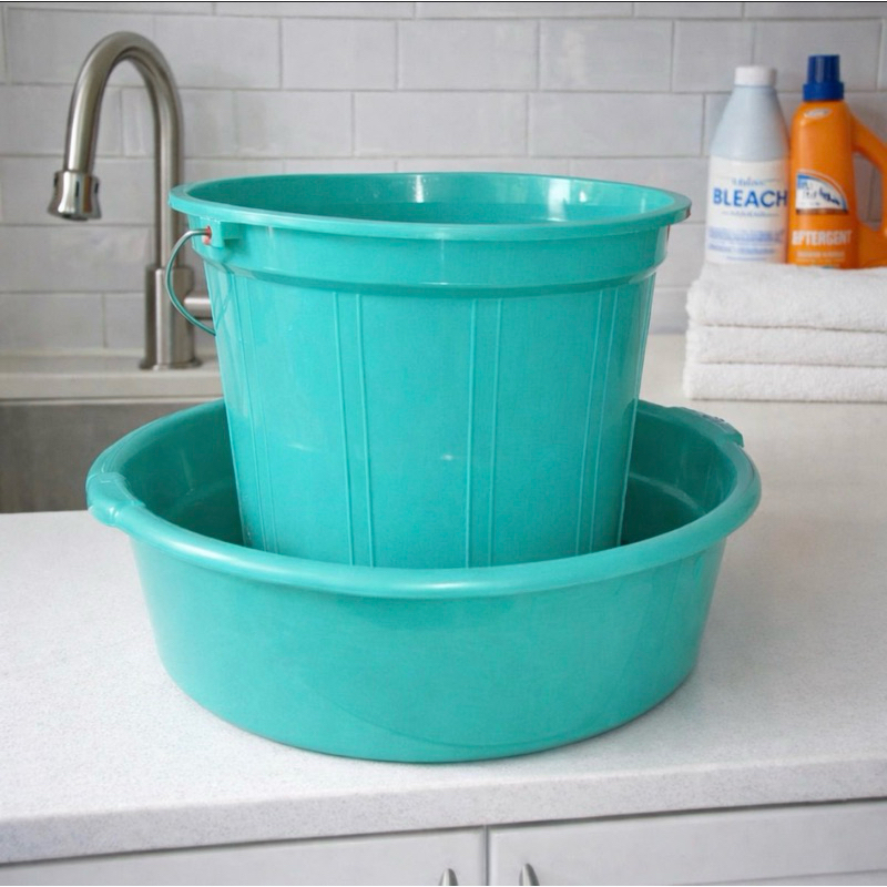 kit bacia 6,5 litros e balde7 litros plástico resistente limpeza cozinha mais vendido rosa ou verde