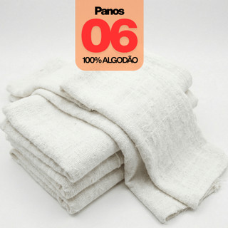 Kit 6 Panos De Chão Grande Alvejado Branco 62x42 Saco Duplo 100% Algodão Costura Reforçada