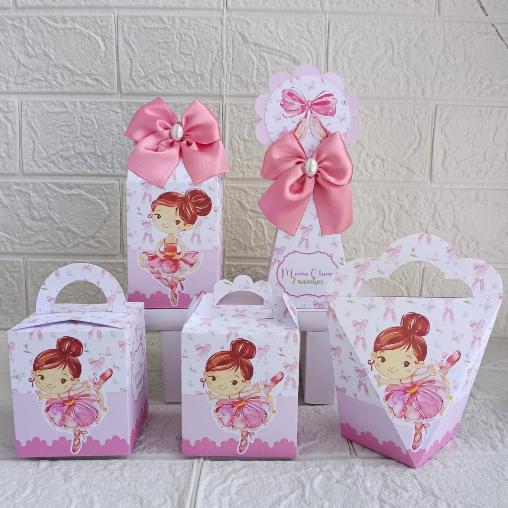 Kit Caixas Personalizadas Bailarina (SEMI-MONTADO) Tema infantil Aniversário Papelaria Lembrancinhas