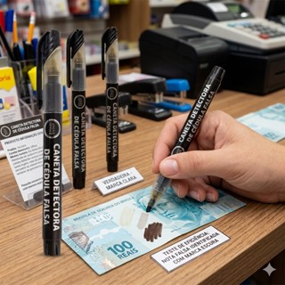 Caneta Detectora De Notas Cédulas Falsas Teste De Dinheiro Falso Identificadora De Cédula Nota Falsa em Oferta na Shopee